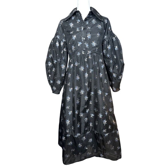 ASOS Tafetta Latern Sleeve Black Floral Dress Size 0 Formal Cocktail Fairy Witch - Picture 1 of 16